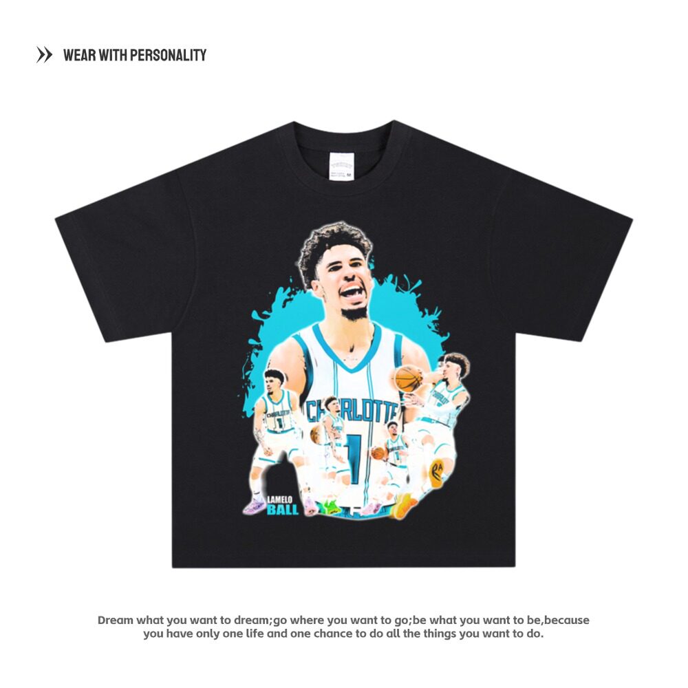 LaMelo Ball黄蜂队三球鲍尔短袖数码直喷印花美式篮球衣纯棉t恤男