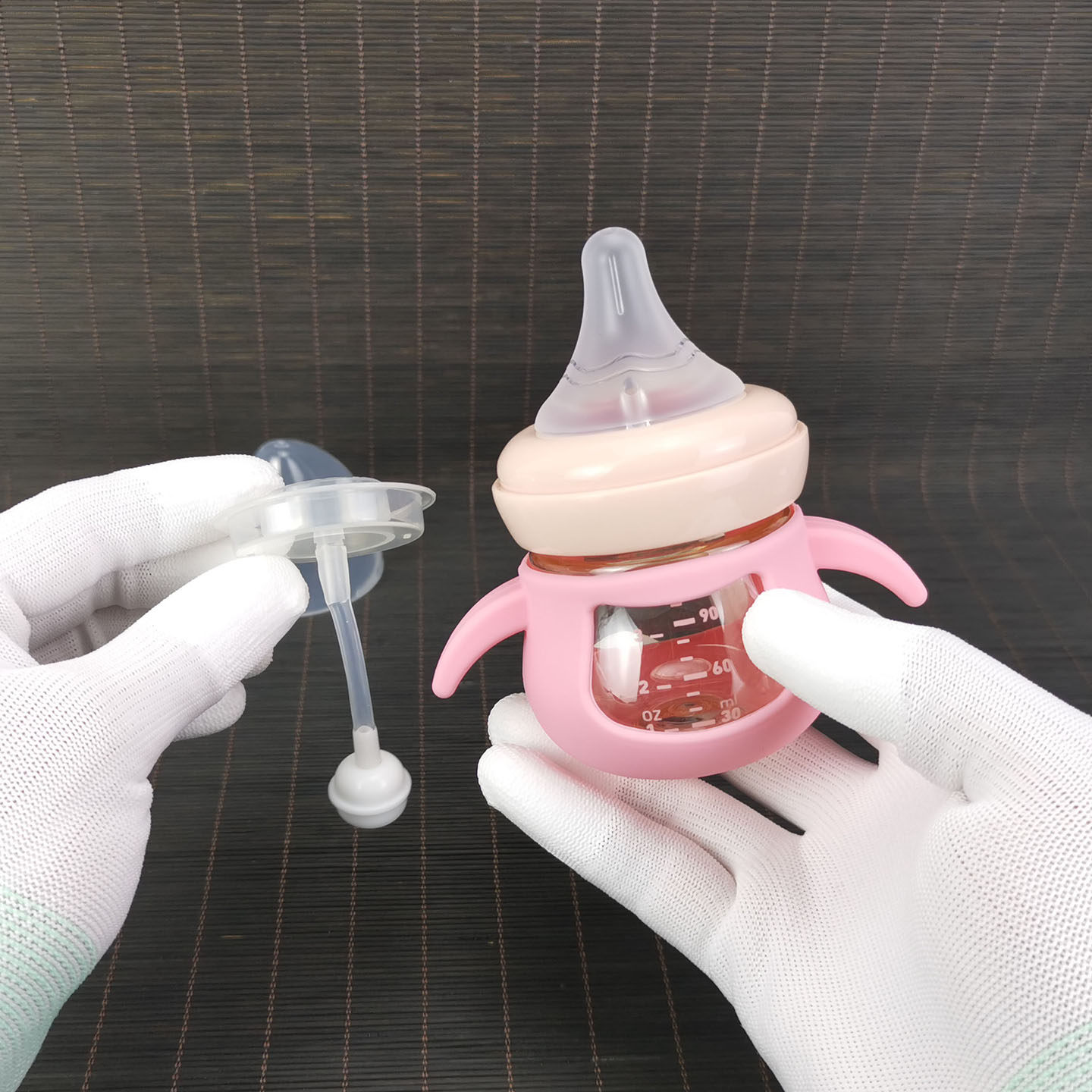 宝宝喝水训练食品级塑料小奶瓶120ml宽口径防摔PPSU幼儿手柄吸管