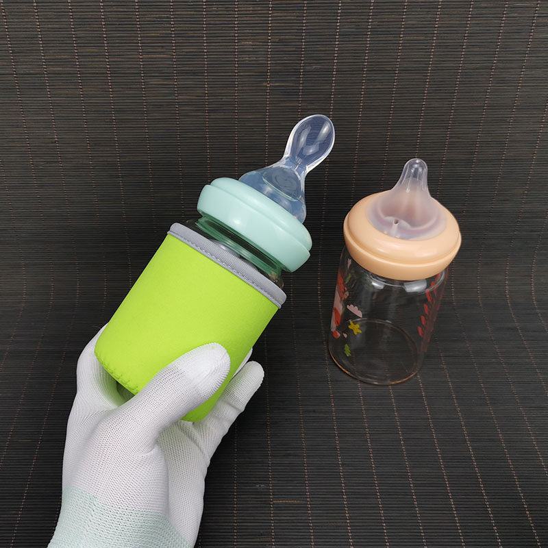 婴儿带勺子一体硅胶奶嘴宝宝新生儿喂奶宽口径晶钻玻璃奶瓶180ml