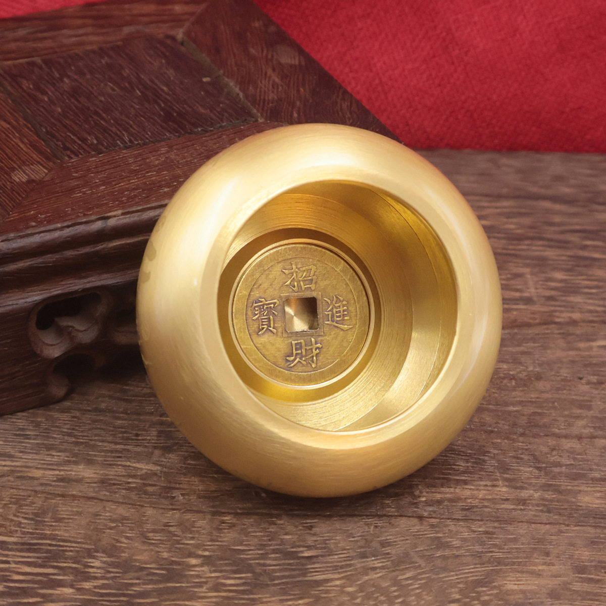 黄铜五路财神聚宝盆香炉家用室内