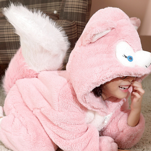 宝宝搞怪连体睡衣儿童小狐狸秋冬装毛绒女童厚超萌动物造型家居服