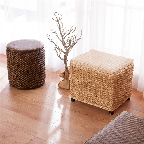 复古搁脚门厅中式风藤木收纳凳