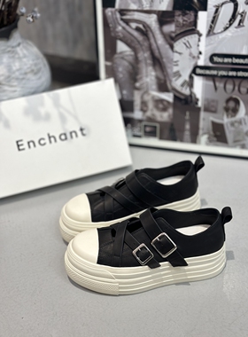 旎彩女款2026新款春款鞋子交叉带玛丽珍鞋配裙子真皮板鞋女百搭春