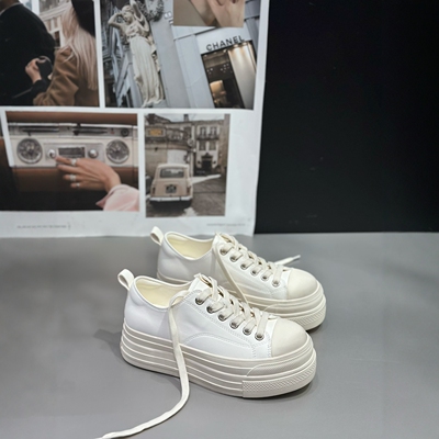 IDO做旧白色板鞋女厚底休闲鞋春
