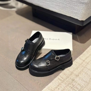 女英伦鞋 欧洲站旎彩2026年超火 花边真皮一脚蹬小皮鞋 子乐福鞋 鞋