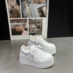 IDO2026年超火的鞋子春季真皮厚底小白鞋女增高8cm小个子松糕鞋女