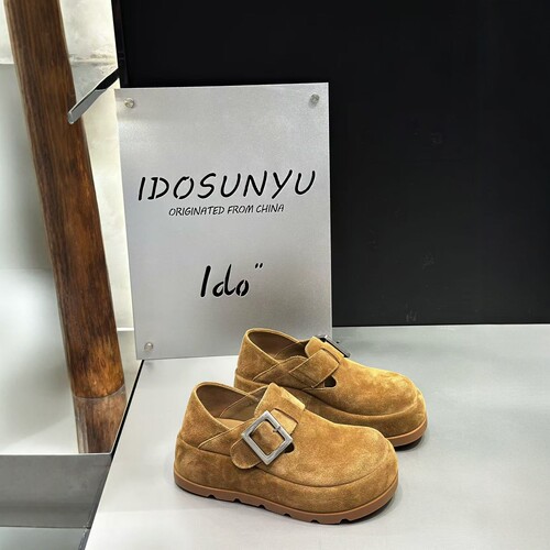 ido复古真皮圆头厚底搭扣勃肯鞋