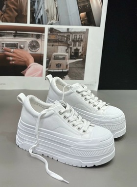 欧货IDO2025新款女鞋春款板鞋女厚底增高纯皮小白鞋女真皮松糕鞋