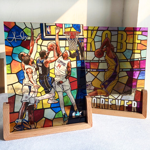 NBA篮球明星科比詹姆斯库里欧文仿琉璃彩玻摆件周边新年生日礼物