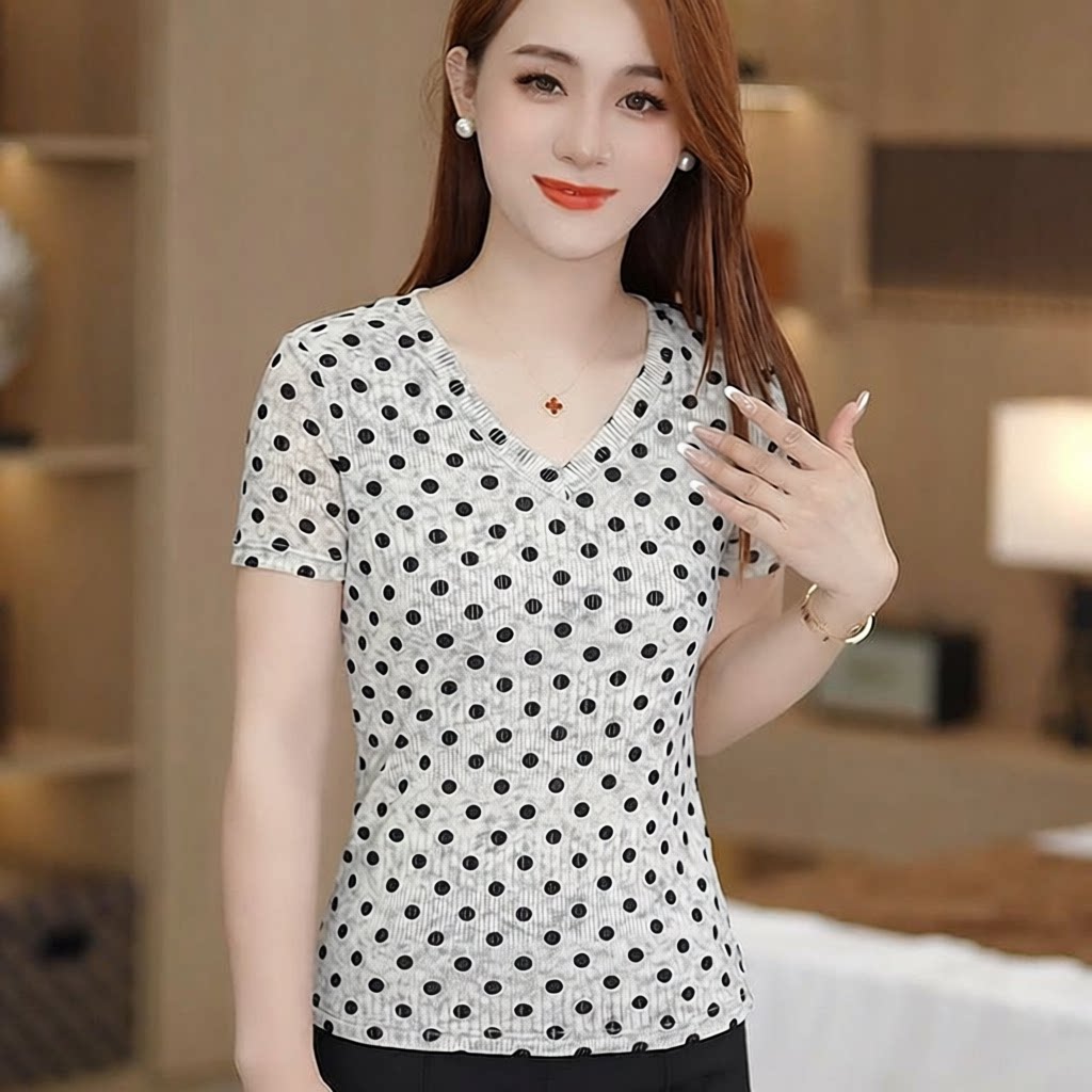 新款夏季女装时尚波点宽松短袖T