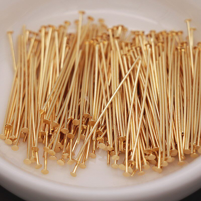 순수 구리 도금 14K 진짜 금 색상 보존 9 자 바늘 둥근 머리 바늘 T 자형 바늘 열린 원형 고대 스타일 머리핀 액세서리 DIY 재료