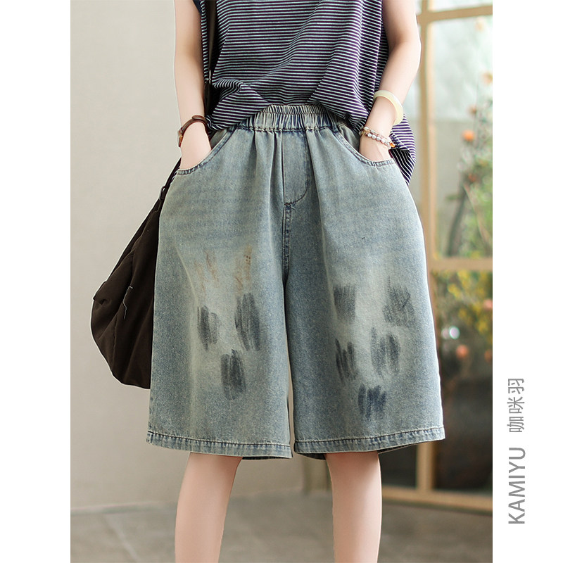 2025新款夏文艺休闲百搭宽松直筒复古水洗自然腰显瘦女装牛仔短裤