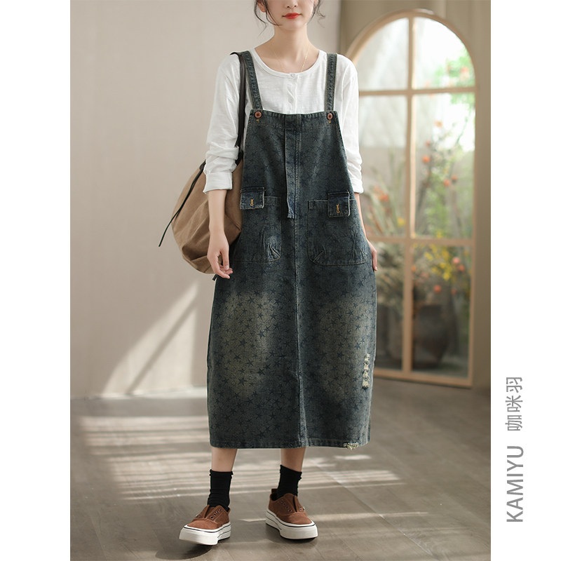 咖咪羽背带裙女春装新款减龄文艺休闲百搭全棉无袖显瘦女装裙子潮