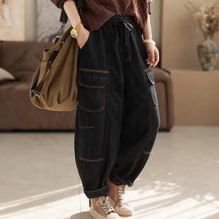 裤 休闲裤 老爹裤 大板复古文艺阔腿裤 女 宽松大码 咖咪羽秋冬加绒工装