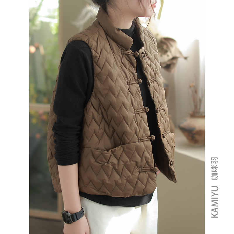 咖咪羽单排扣复古常规立领马夹