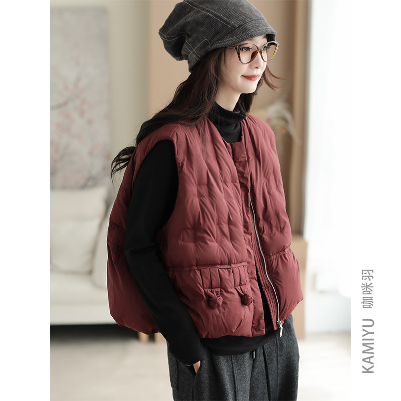 羽绒马甲女秋冬新款白鸭绒圆领女士宽松百搭气质女装外套羽绒服