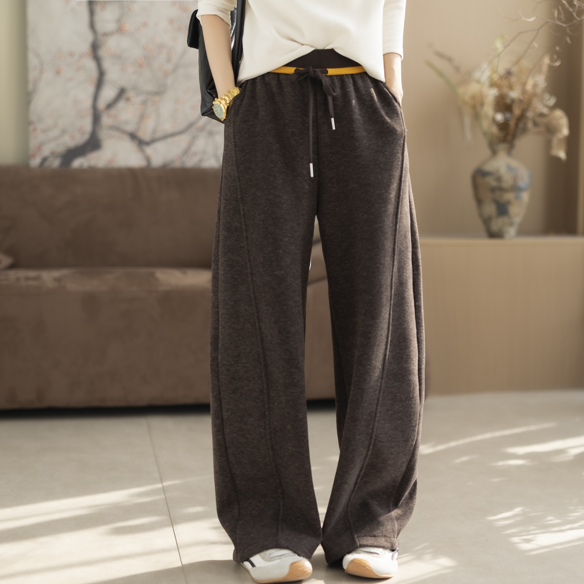 咖咪羽女冬季新款直筒宽松加绒复古流行女士百搭垂感香蕉裤