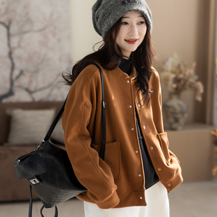 咖咪羽外套女秋冬新款文艺休闲纯色女士宽松复古百搭通勤女装上衣
