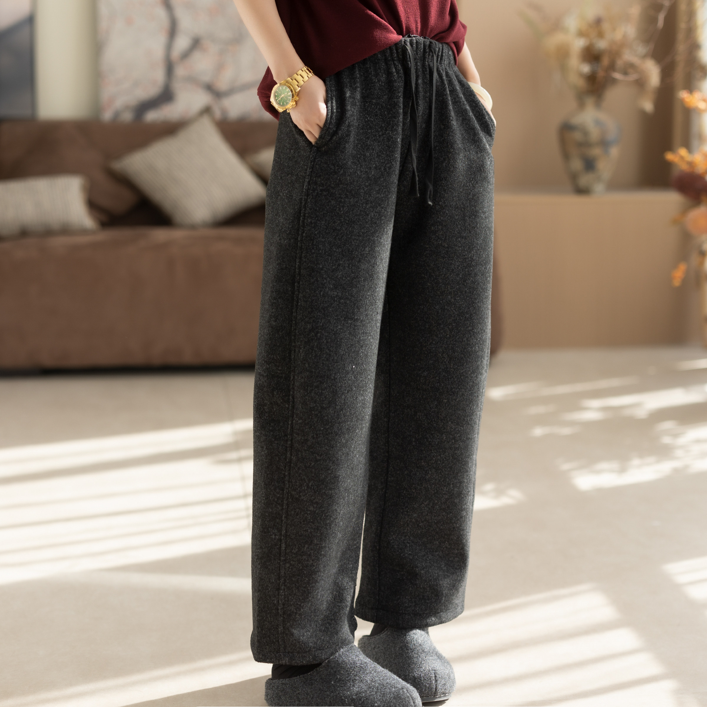 咖咪羽休闲裤女秋冬新款直筒宽松复古女士加绒加厚女装哈伦裤子潮,女装/女士精品,休闲裤,淘宝优惠券,粉丝福利购,淘宝优惠卷