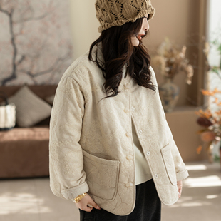 咖咪羽100%汉麻秋冬新款文艺流行女士百搭通勤女装上衣棉服外套女
