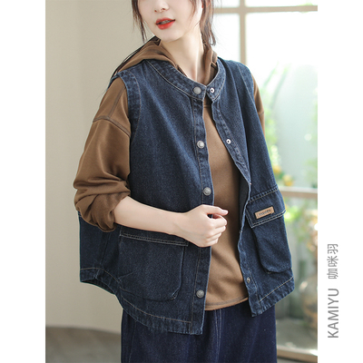 咖咪羽单排多扣通勤圆领马夹百搭