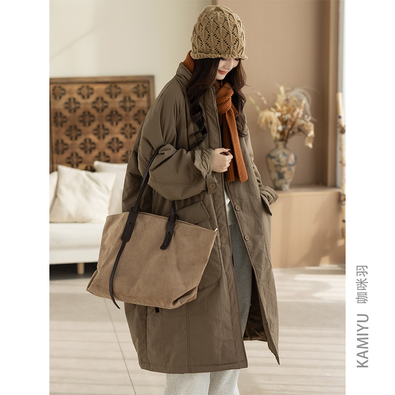 咖咪羽秋冬新款女士中长款拼接宽松流行通勤百搭女装上衣棉服外套