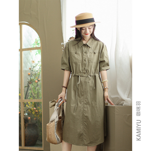 文艺原创收腰显瘦气质女装 女式 连衣裙女 2025新款 咖咪羽100%棉夏季