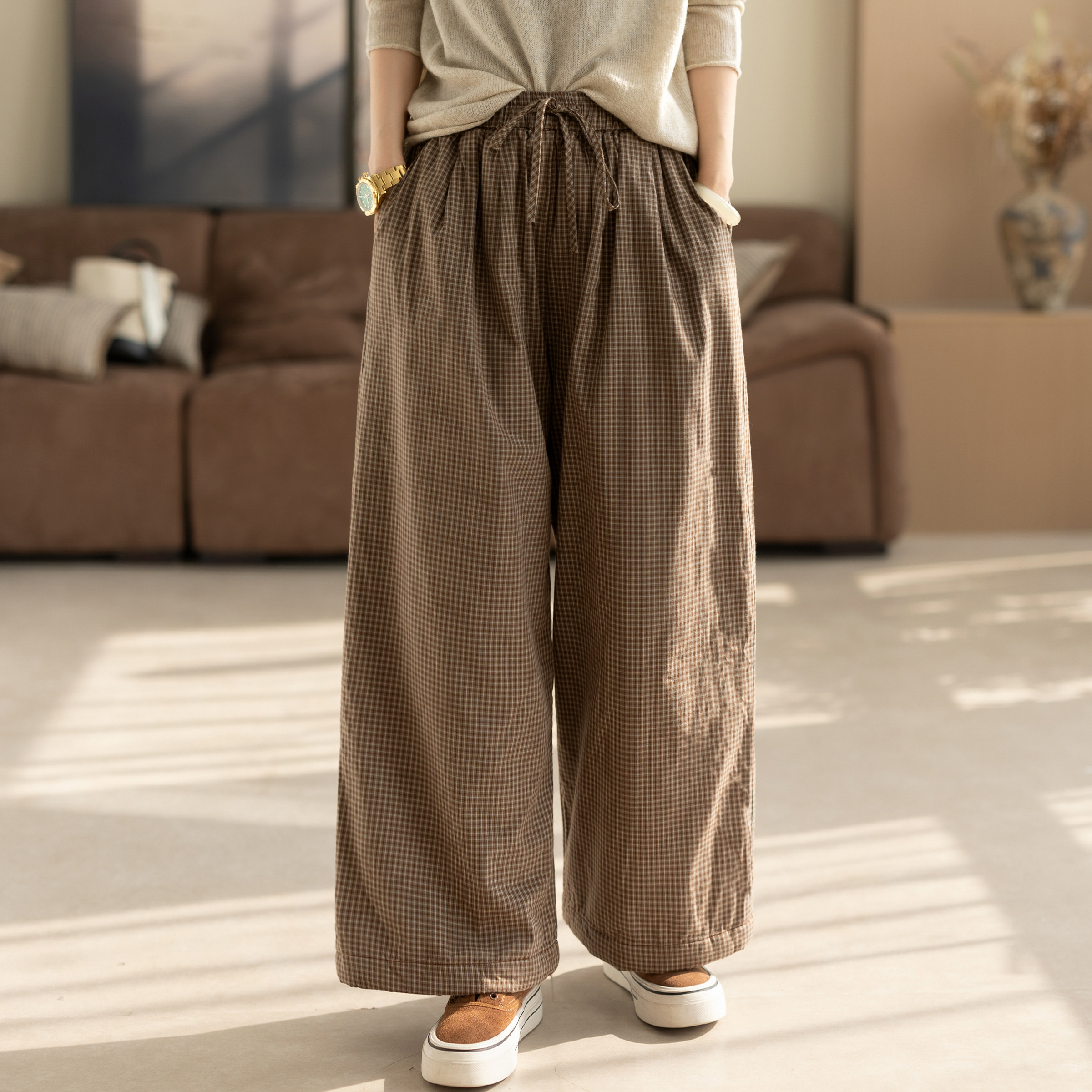 咖咪羽格子棉裤女冬装新款直筒宽松复古休闲流行好看女装裤子潮,女装/女士精品,棉裤/羽绒裤,淘宝优惠券,粉丝福利购,淘宝优惠卷