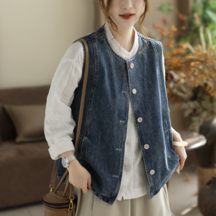 咖咪羽牛仔马甲外套女春秋新款文艺深蓝气质显瘦女士宽松女款马夹