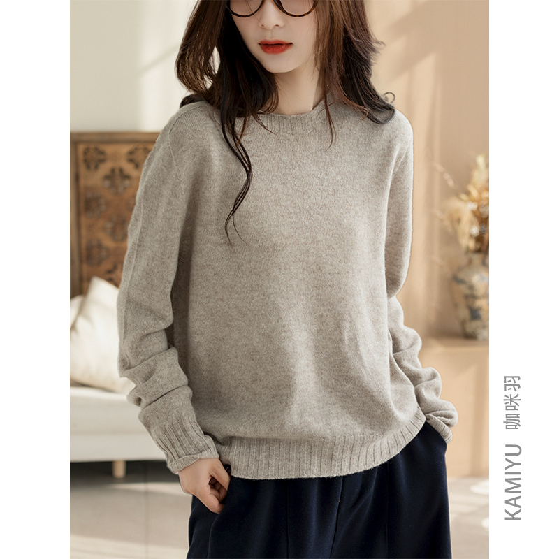 咖咪羽100%羊毛韩系简约基础款百搭宽松冬季保暖上衣女装毛衣女