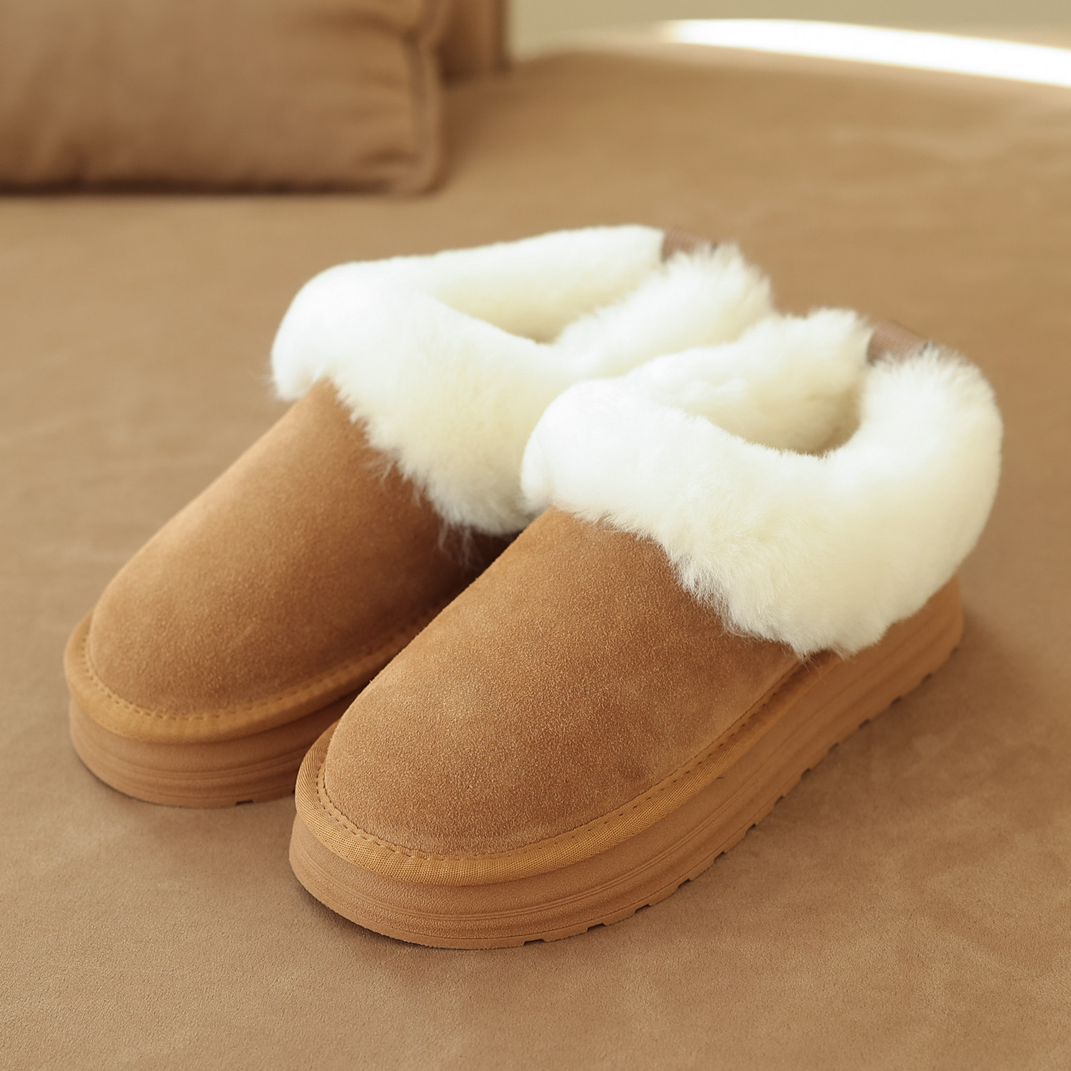 咖咪羽毛绒雪地靴女冬季新款厚底加绒保暖百搭一脚蹬休闲鞋