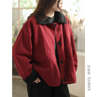 咖咪羽外套女秋冬加厚时尚休闲两面穿加绒纯色保暖复古文艺女装