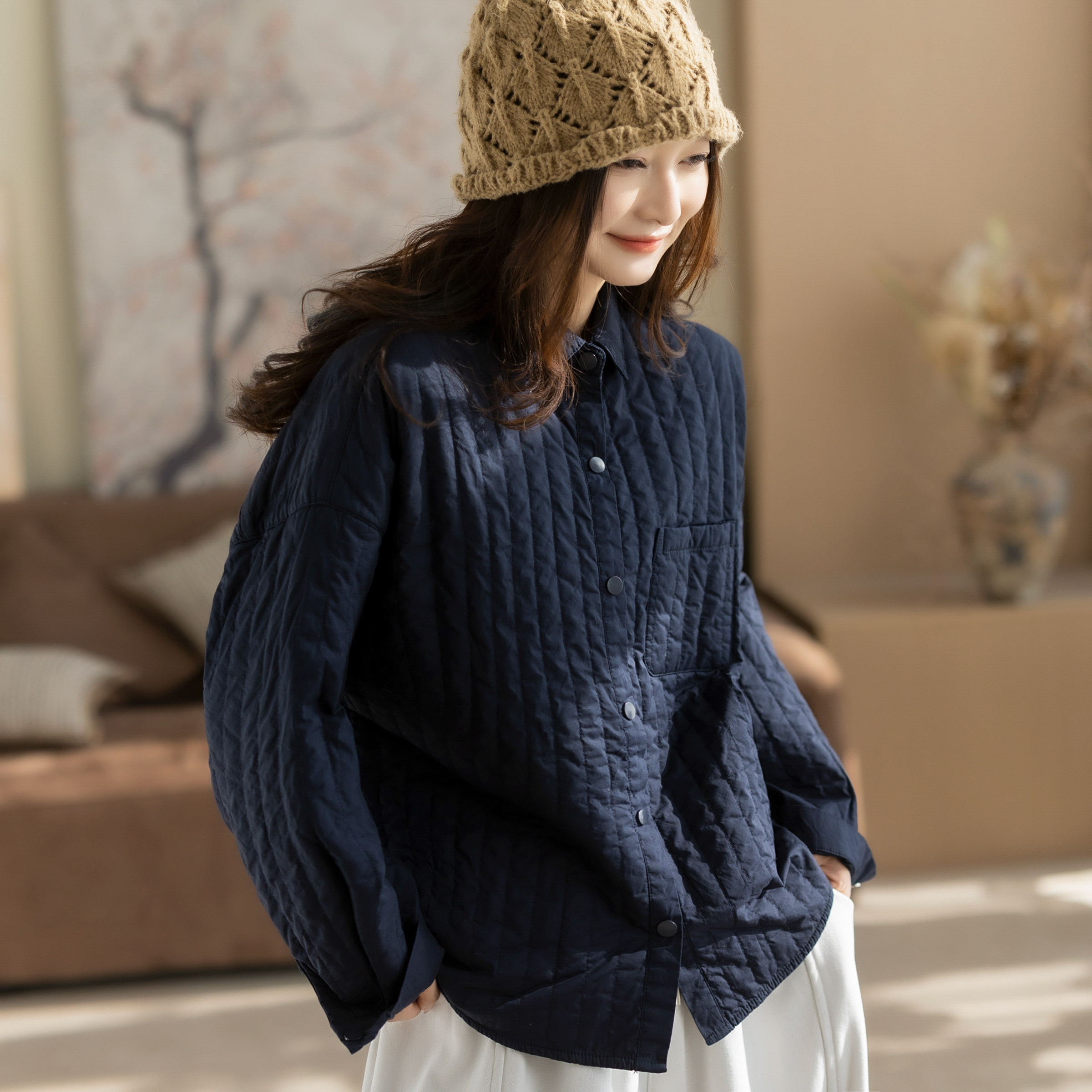 咖咪羽棉服女冬装新款女士全棉复古文艺休闲宽松洋气女装上衣棉袄