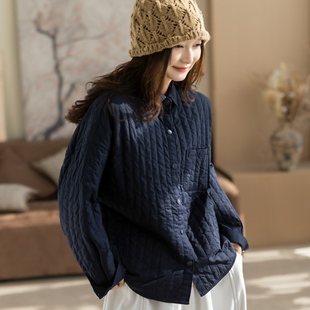 上衣棉袄 女士全棉复古文艺休闲宽松洋气女装 咖咪羽棉服女冬装 新款