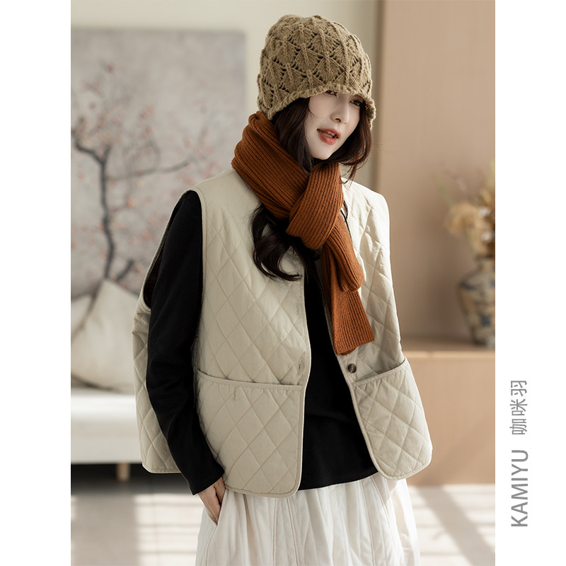 咖咪羽100%棉马甲女秋冬新款无袖女士坎肩复古宽松女装外套马夹女