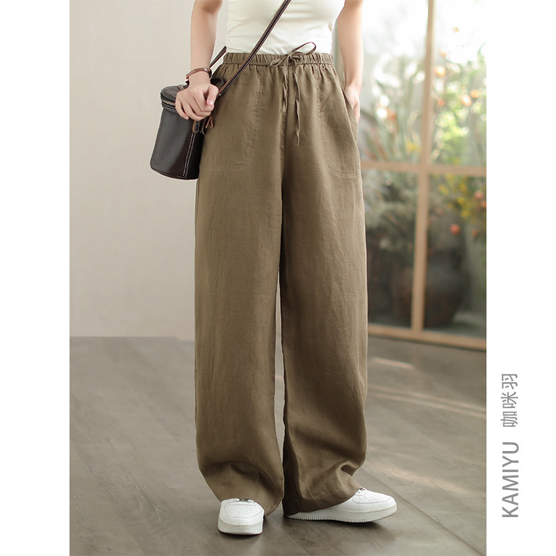 咖咪羽100%亚麻休闲裤女春装新款女式百搭纯色文艺宽松时尚女装潮