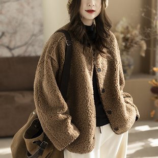 咖咪羽加厚仿羊羔毛皮毛一体外套摇粒绒宽松显瘦百搭保暖毛毛上衣