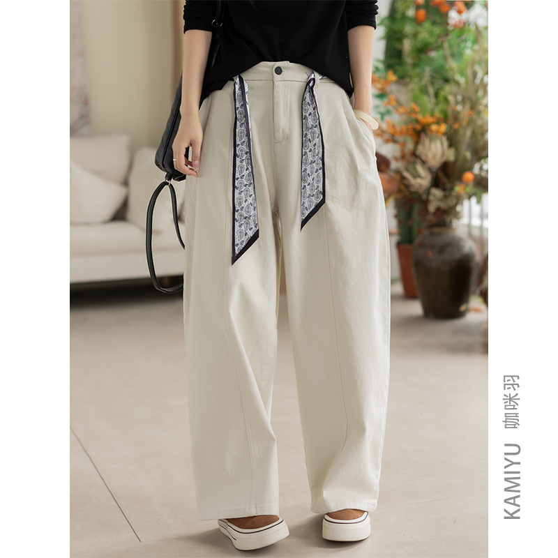 咖咪羽休闲裤女秋冬新款内里拉毛直筒百搭宽松复古通勤女装裤子女