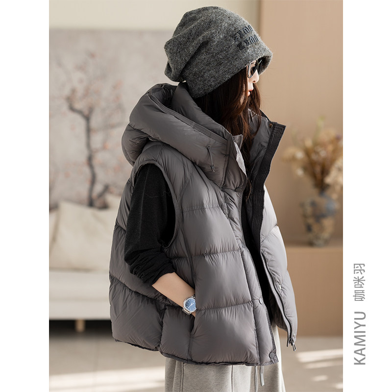 秋冬新款羽绒马甲时尚休闲90白鸭绒保暖纯色女装无袖坎肩马夹外套