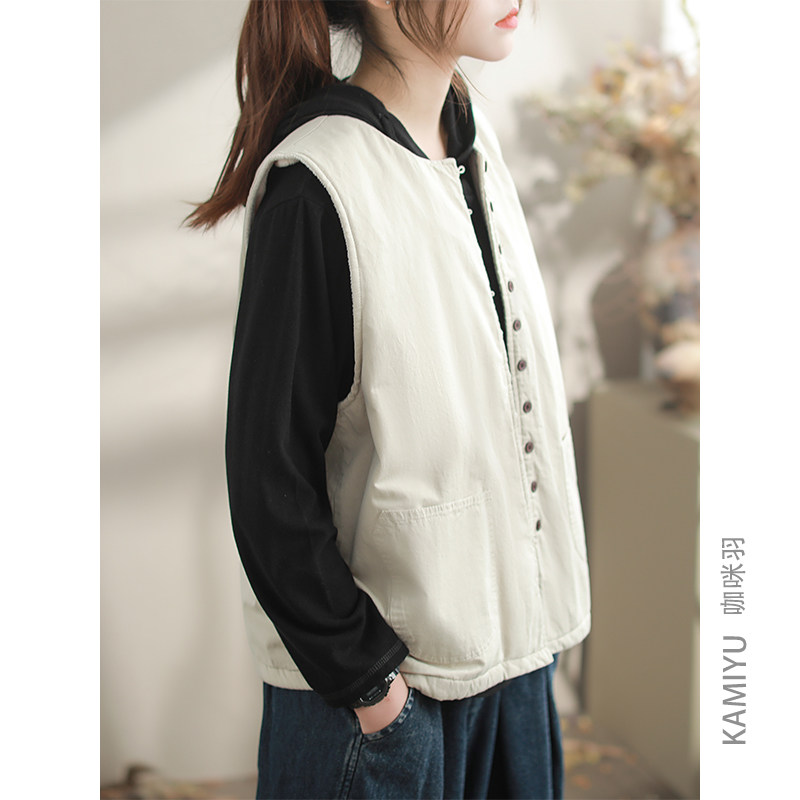 小众设计款背心休闲新款文艺显瘦全棉薄绒秋冬女款外套上衣马甲女