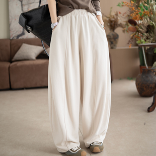 咖咪羽松弛感立体剪裁弯刀裤 女 宽松显瘦抽绳松紧腰休闲长裤