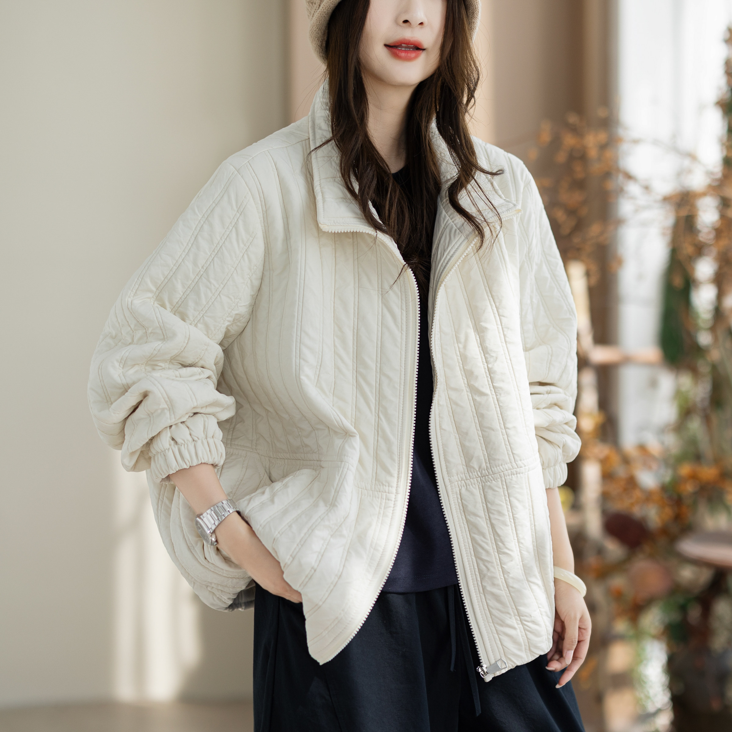 咖咪羽棉服女秋冬新款宽松轻薄夹棉外套休闲松弛女双上衣小棉袄女