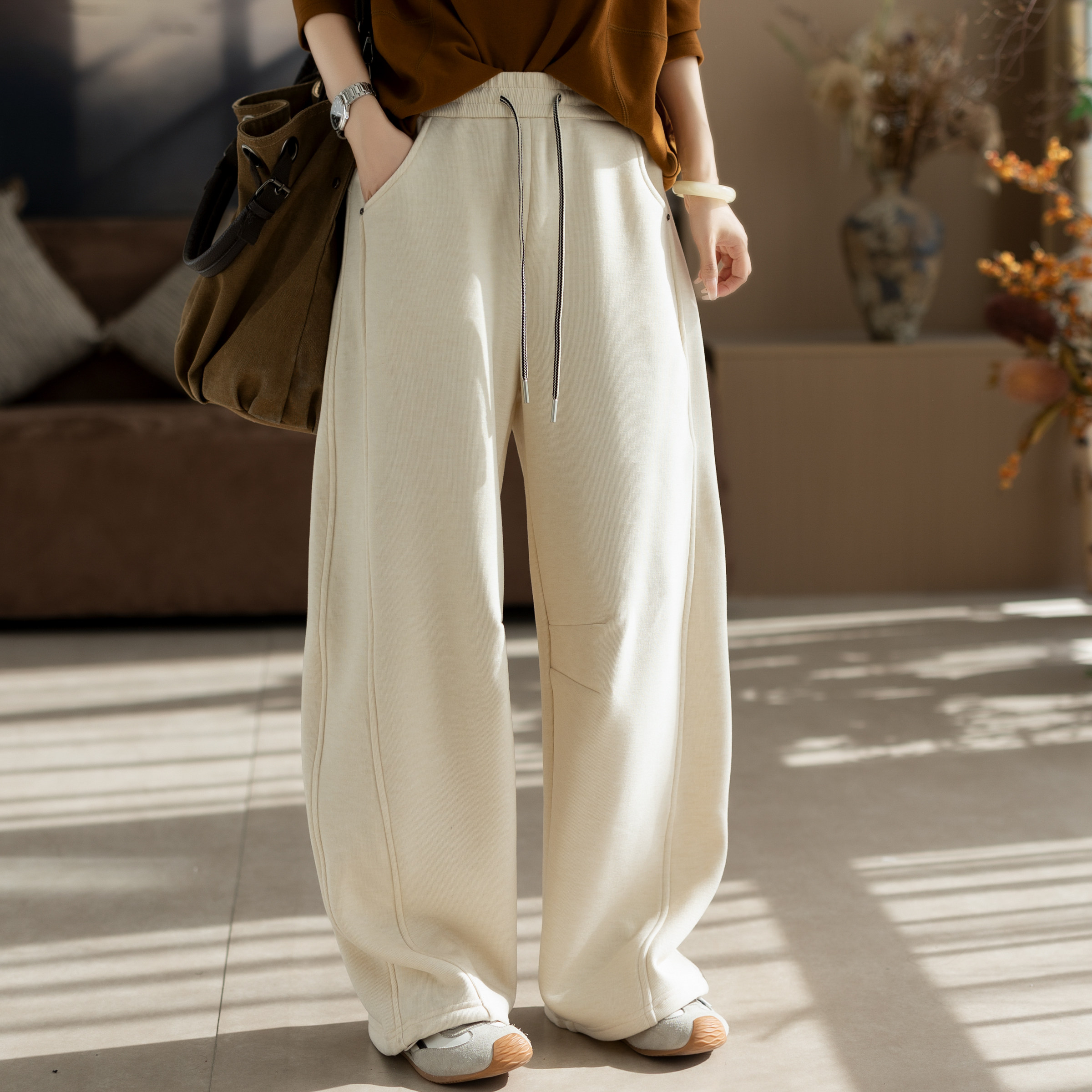 咖咪羽休闲裤女秋冬新款时尚直筒女士百搭流行简约纯色女装裤子厚