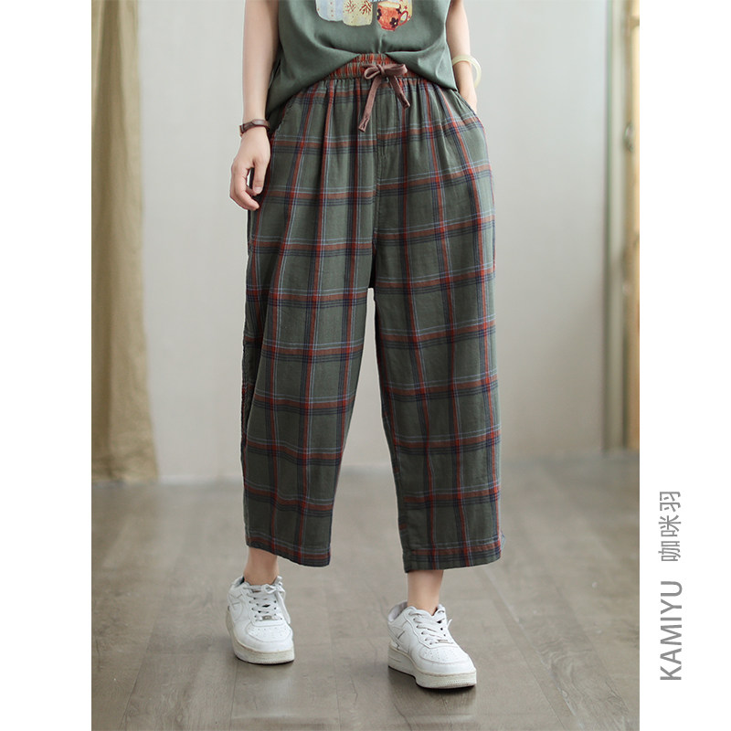 咖咪羽休闲裤女新款时尚文艺通勤百搭复古高腰直筒简约女双哈伦裤