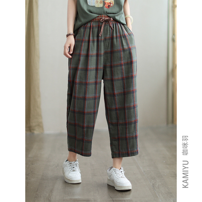 咖咪羽休闲裤女新款时尚文艺通勤百搭复古高腰直筒简约女双哈伦裤