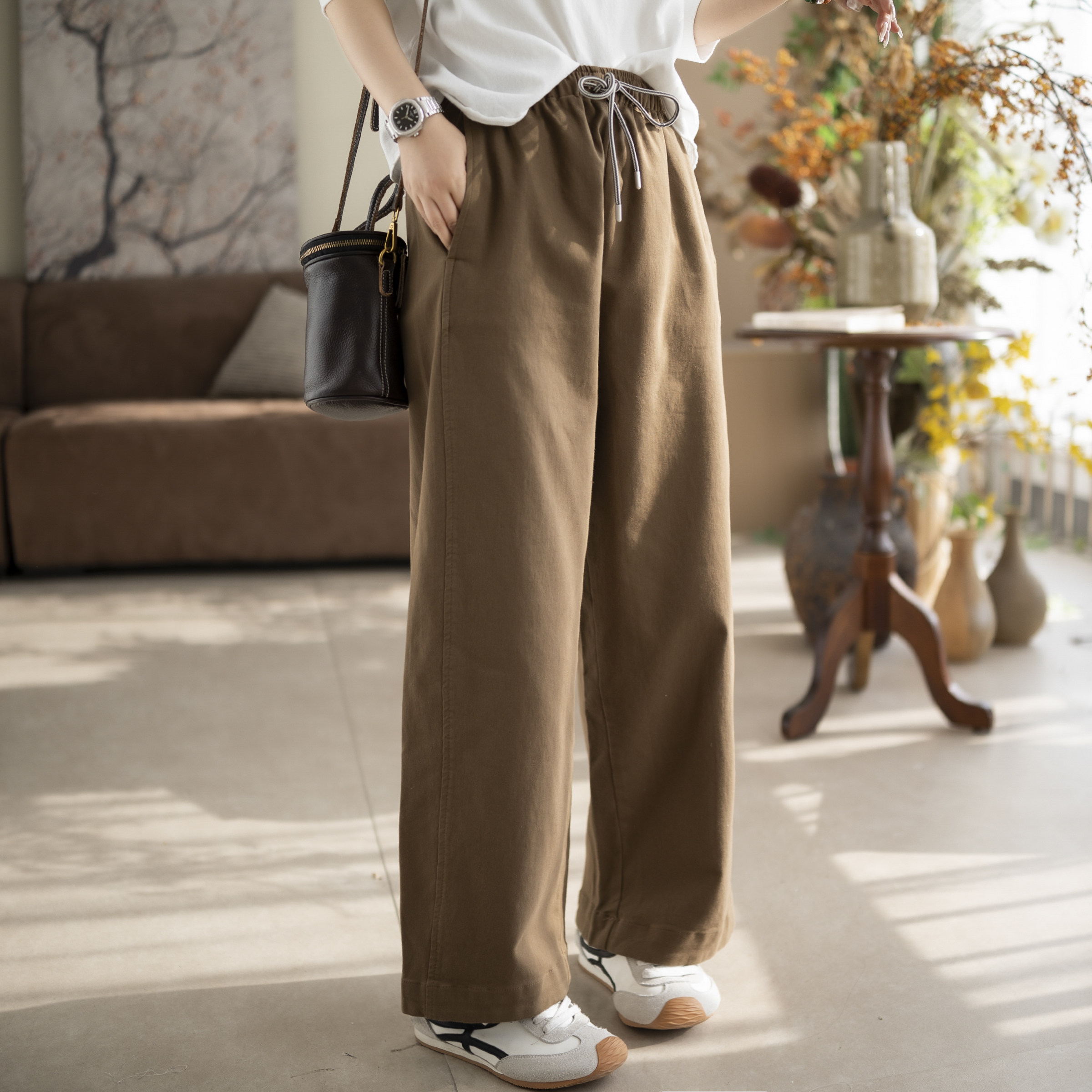 咖咪羽休闲裤女春季新款直筒自然腰洋气女士纯色百搭简约女装裤子 - 咖咪羽文艺休闲女装出品