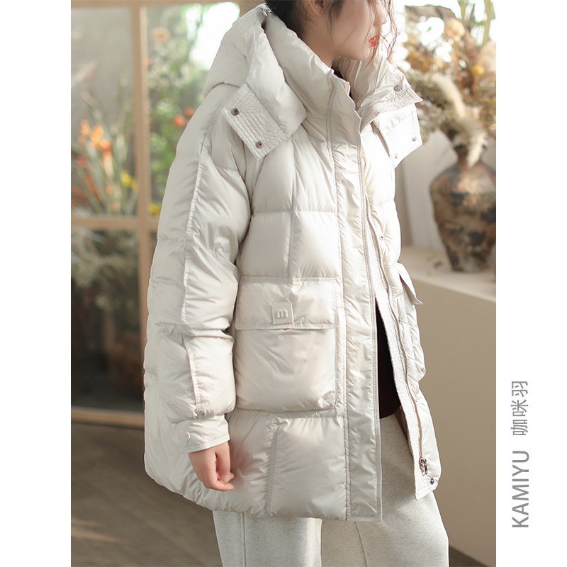 咖咪羽设计感蚕型羽绒服女秋冬新款90白鸭绒中长款韩版面包服女装