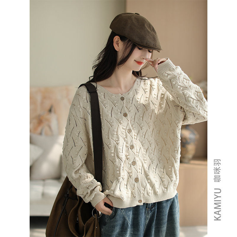 咖咪羽针织外套女秋装新款女士百搭纯色镂空简约时尚气质女装上衣