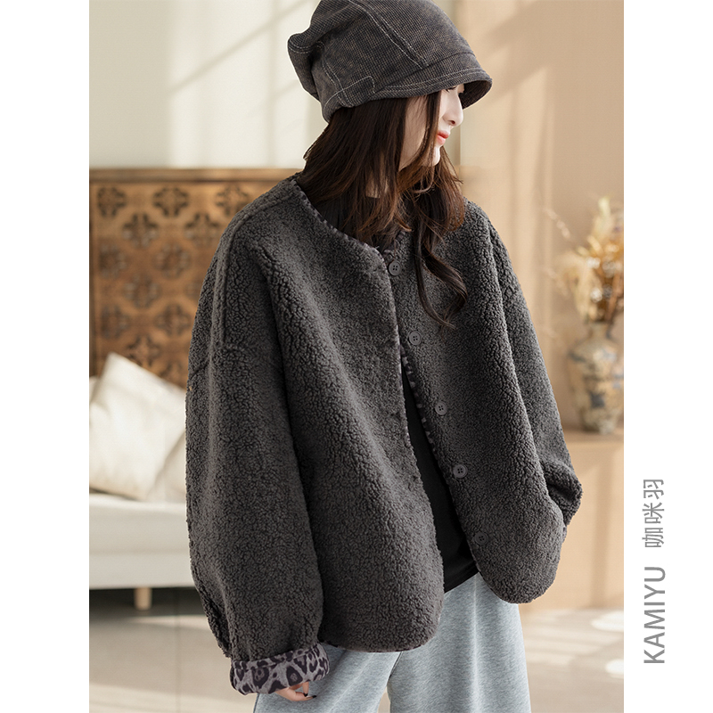 咖咪羽外套女秋冬新款豹纹内里欧货皮毛一体时尚洋气休闲女装外套