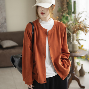 咖咪羽春季新款圆领开衫宽松休闲百搭显瘦大口袋针织长袖外套女